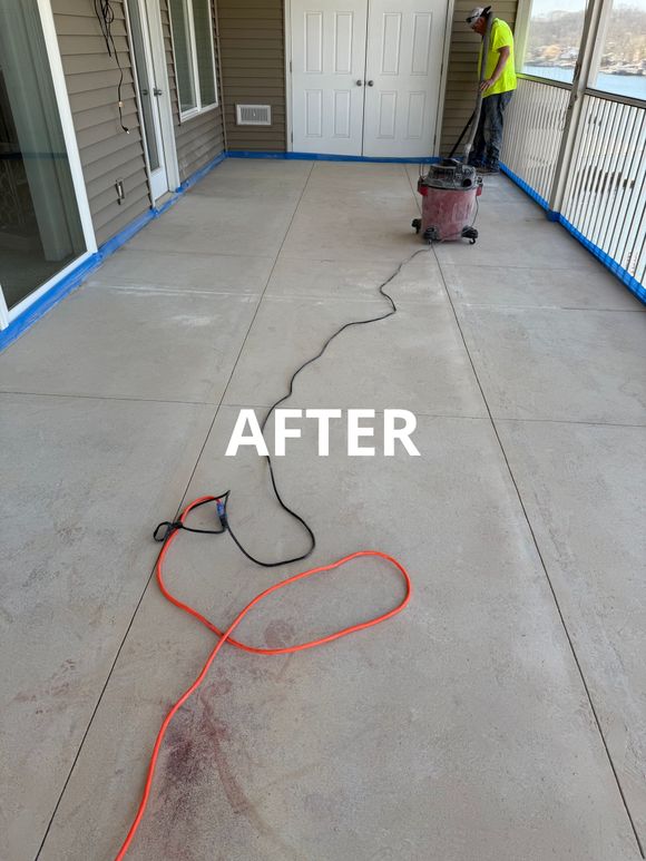 After image of back patio that is grinded down and sanded to leave a clean concrete finish