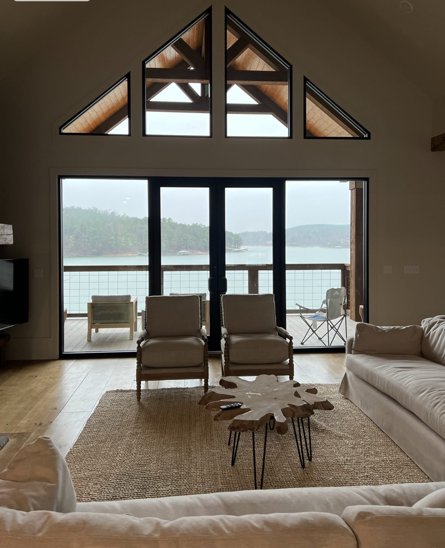 beautiful house interior with lake view