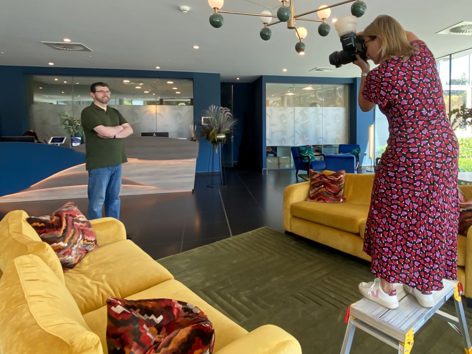 Professional photography Reading, photographer standing on ladder to take photo