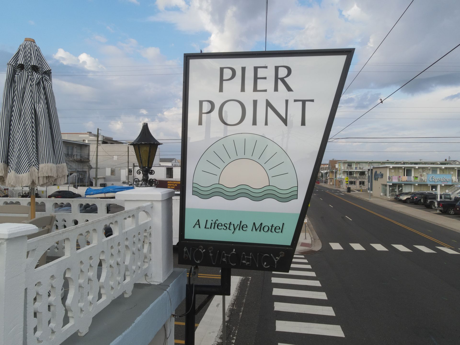 A pier point sign is on the side of the road