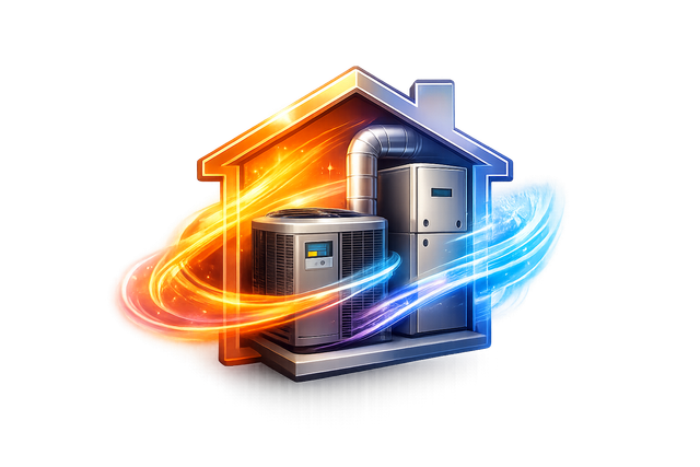 Stylized house with server racks and orange-blue swirling energy, suggesting cloud hosting or data transfer