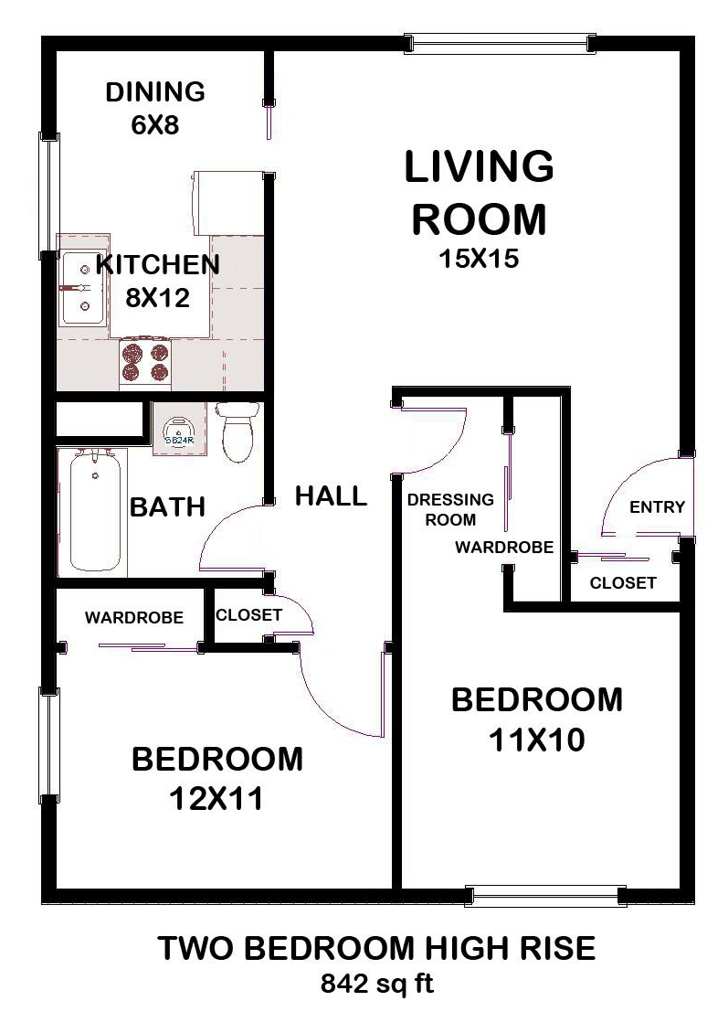Two Bedroom High Rise Floor Plan