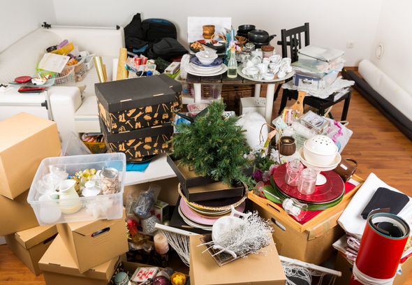 Messy room full of clutter and junk - Compulsive hoarding. Hoarding disorder.