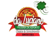 A logo for da luciano pizzeria da asporto