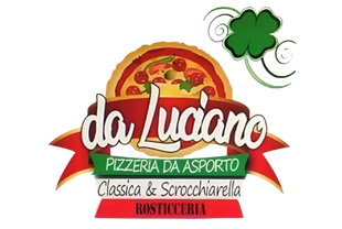 A logo for da luciano pizzeria da asporto