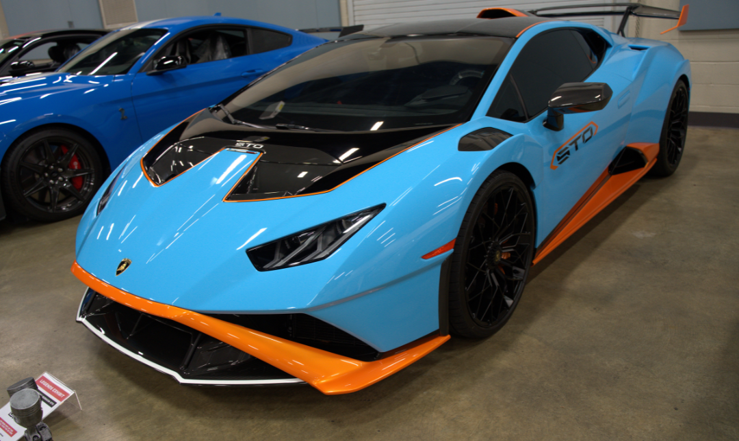 Bright blue and orange sports car