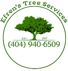 Logo for Efren's Tree Services: green tree in a green circle, with text, and a phone number.