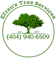 Logo for Efren's Tree Services: green tree in a green circle, with text, and a phone number.