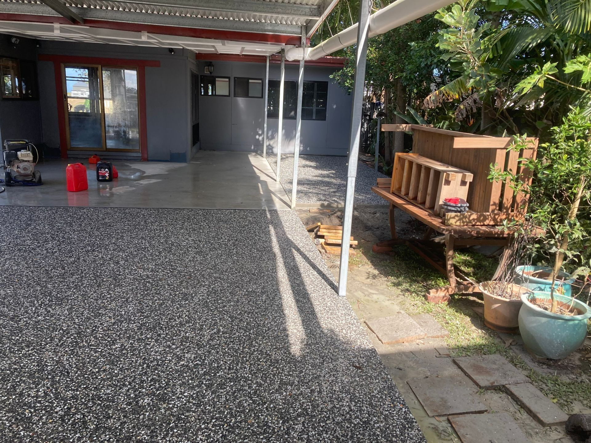 Patio With Gray Gravel — Northern Rivers Concrete Construction in Pimlico, NSW