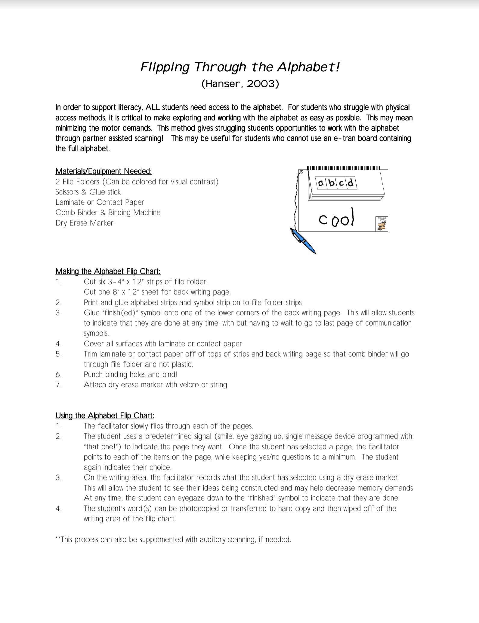 Directions for the Alphabet Flip chart. 