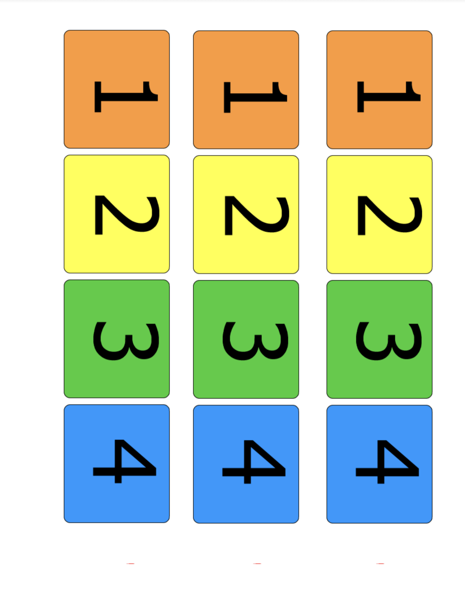 Document with a scale that goes from 1 to 4. 