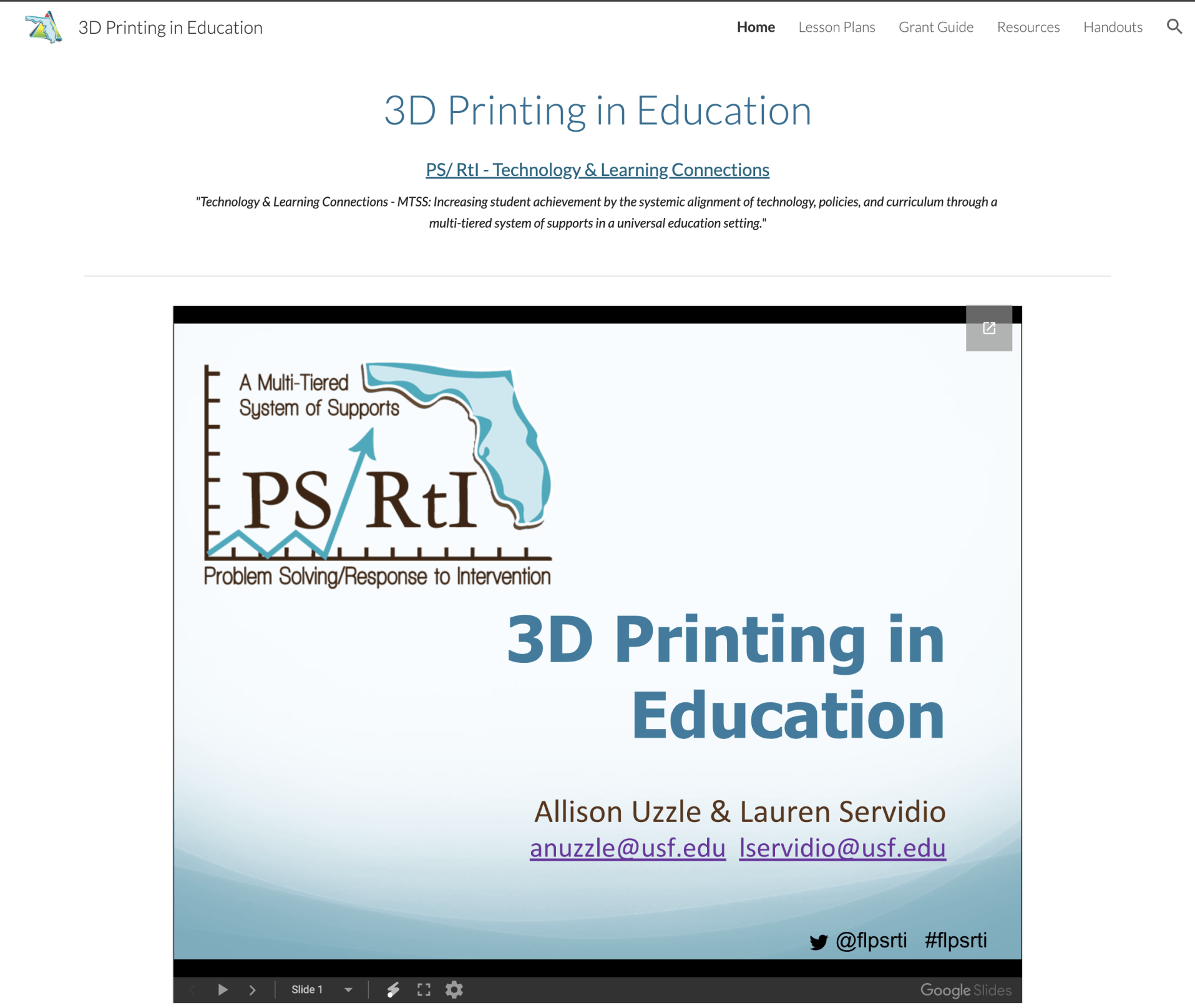 screenshot of the  3D printing in education