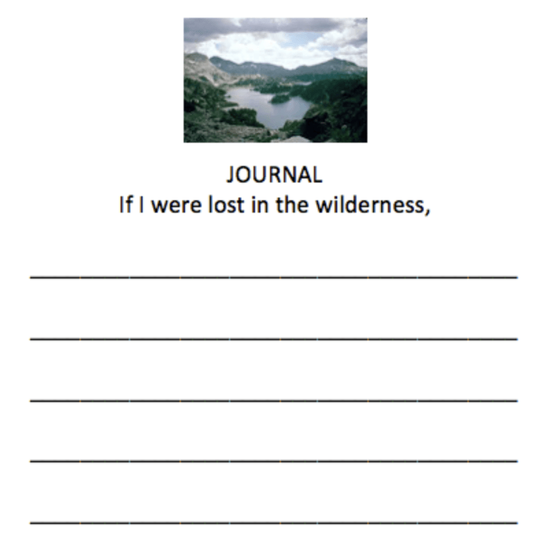 Screenshot of notebook with visual of a valley at the top and the heading of If I were lost in the wilderness,