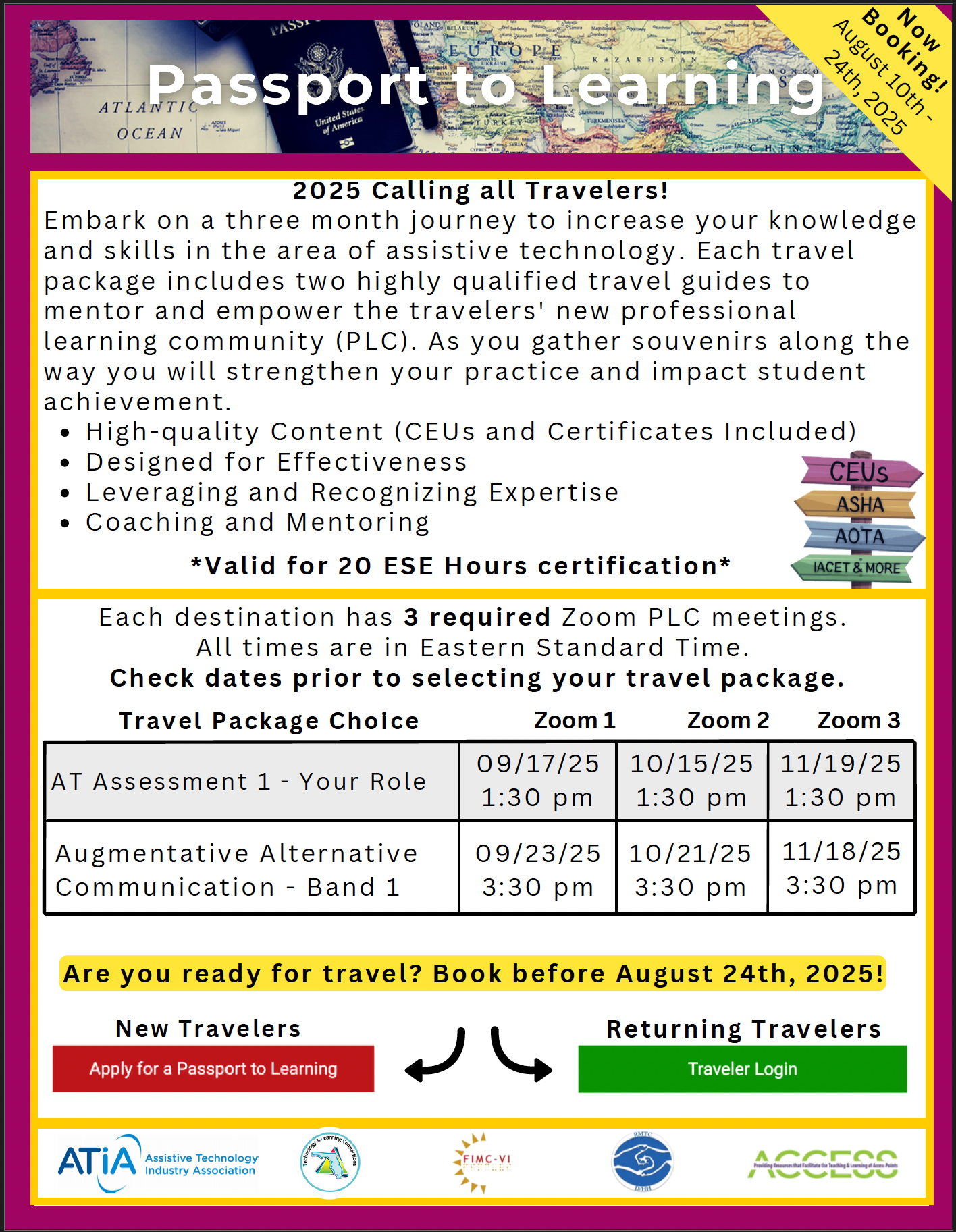 screenshot of August 2025 passport to learning flyer.