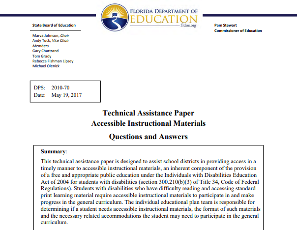 Florida department of education technical assistance papers