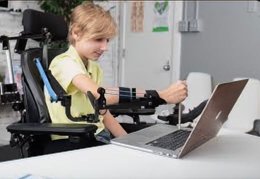 student using an arm support