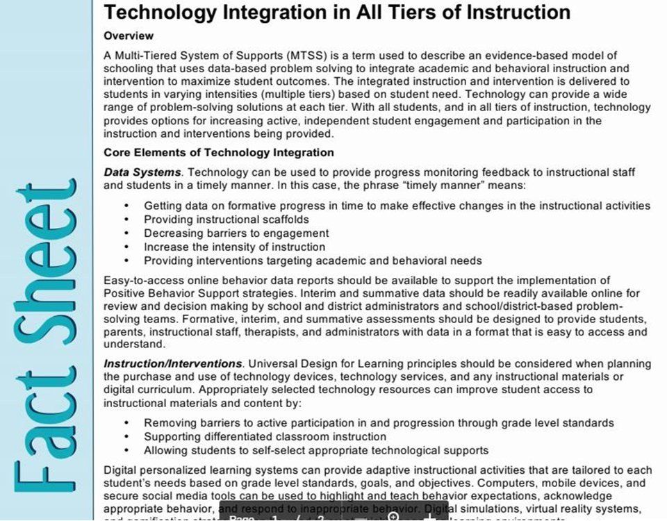 technology integration in all tiers of instruction fact sheet