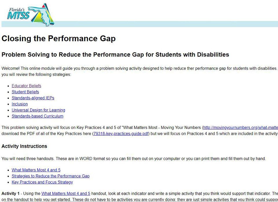 screenshot of module: closing the performance gap