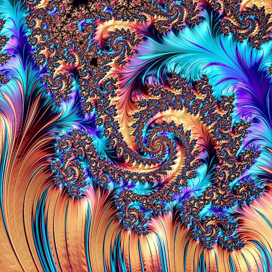 fractal pattern in blues, yellows, pinks