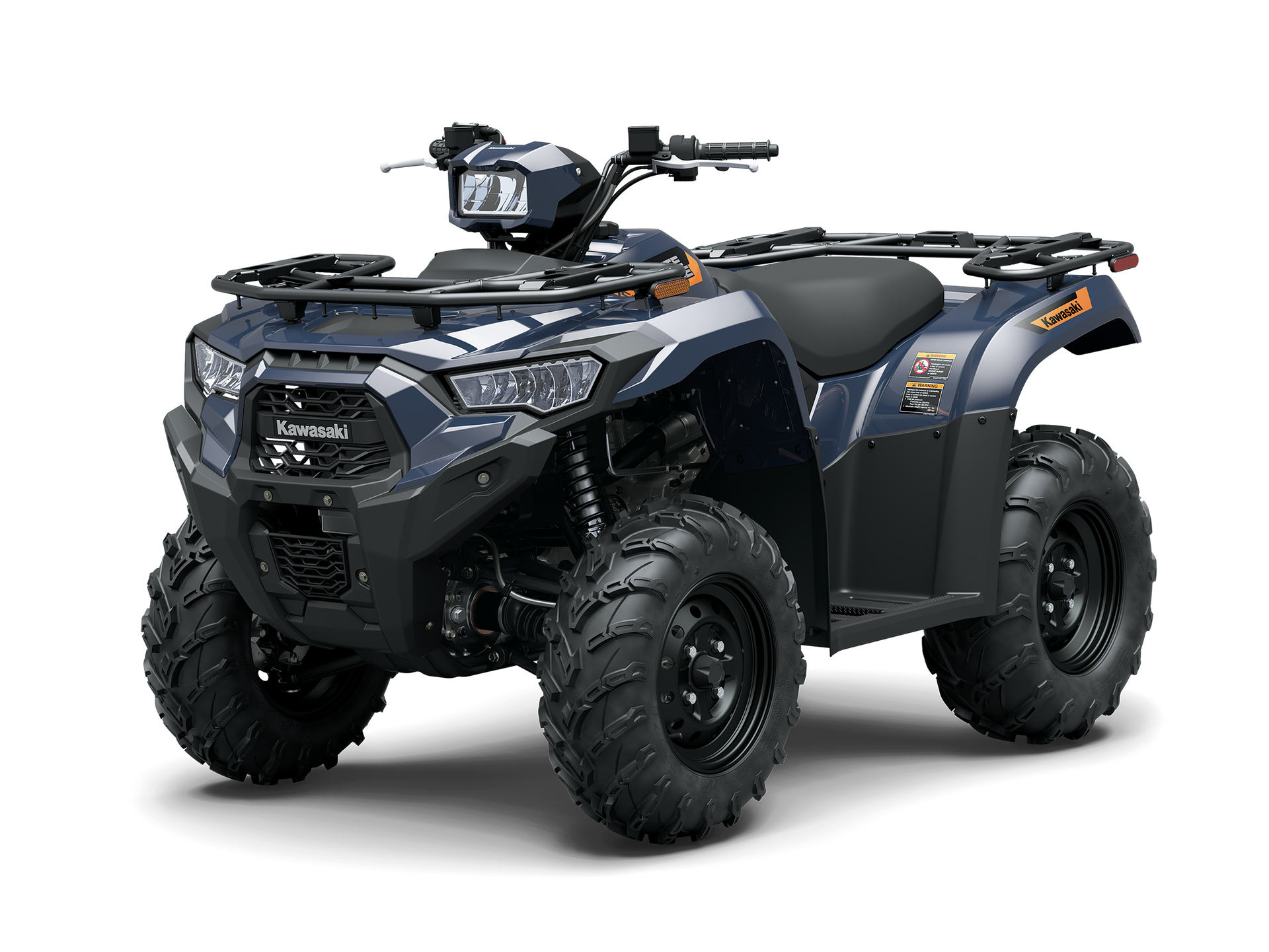 White Kawasaki ATV with black tires and accents, parked on a white background.