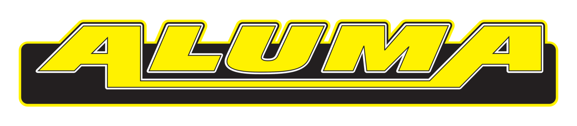 Yellow ALUMA text on a black rectangular background.