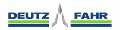 Logo of Deutz-Fahr in bold blue text over a green rectangle with a gray triangle in between.