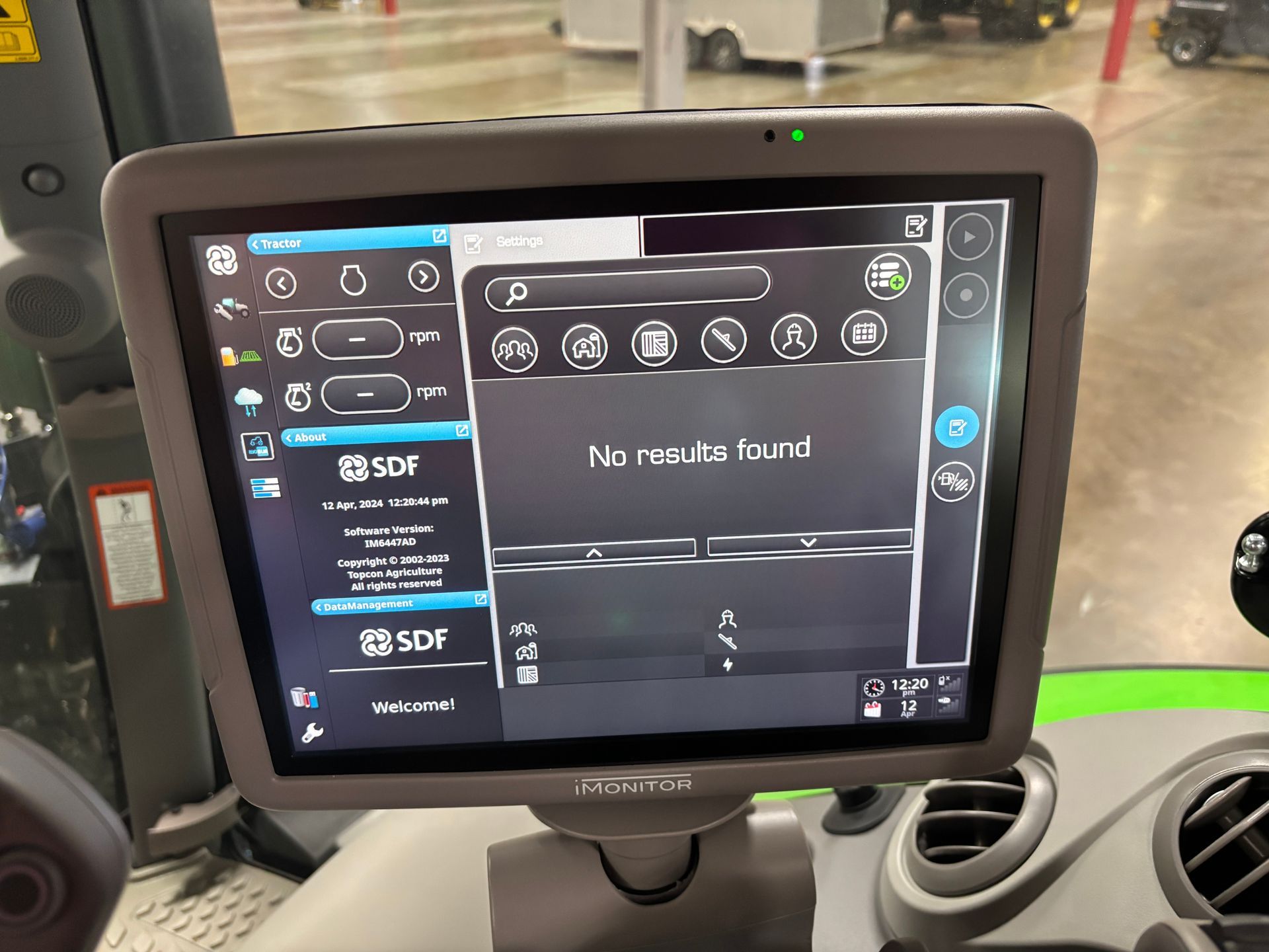 Tractor console screen displaying 