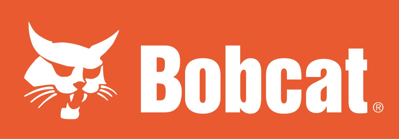 Bobcat logo with a white bobcat head and text on orange background.