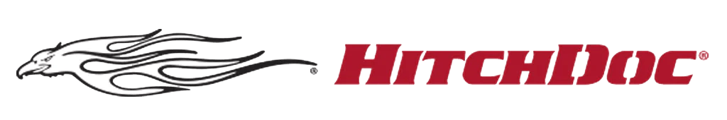 Logo of HitchDoc, with a stylized eagle and red text.