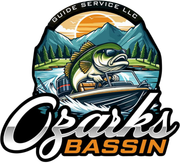 A logo for a guide service llc with a fish in a boat.