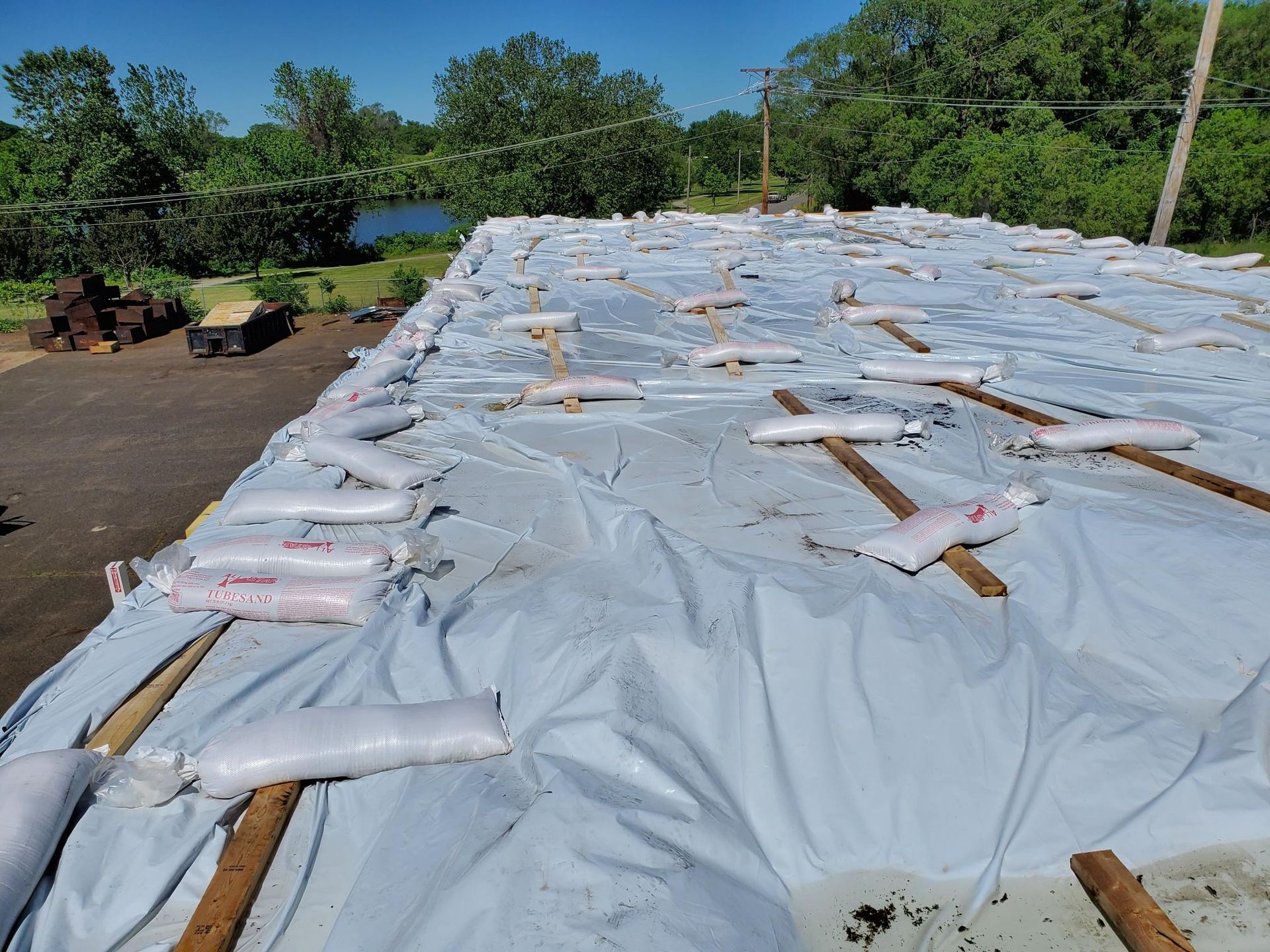 A roof with a lot of pieces of plastic on it