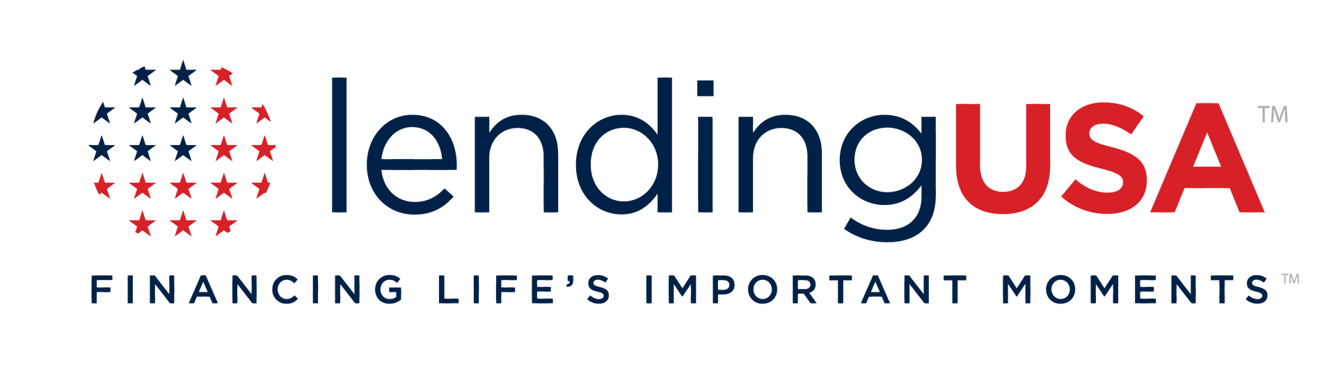 The LendingUSA logo: a circular arrangement of blue and red stars next to the company name in navy and red text.