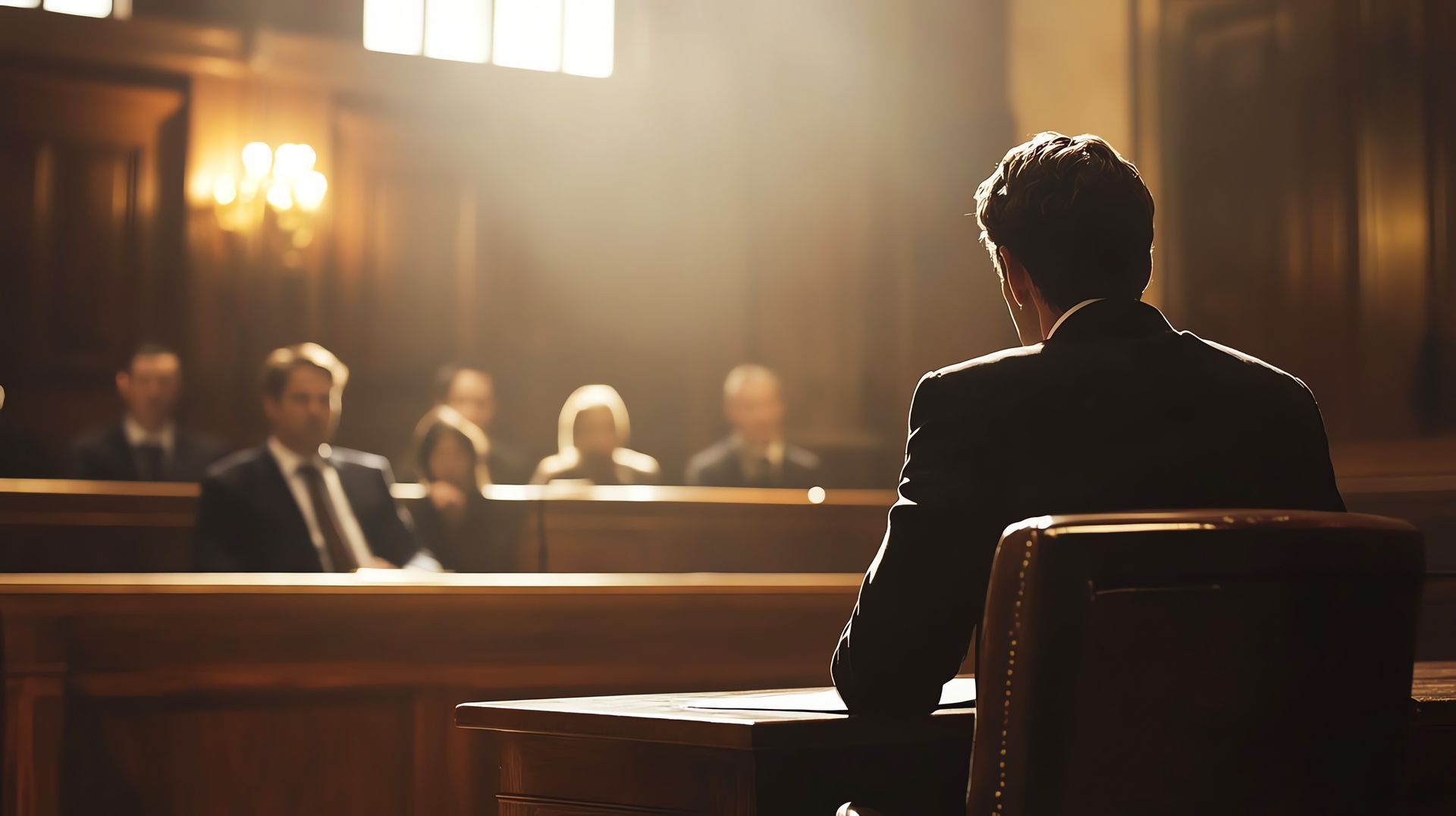 Defense lawyer presenting evidence during a trial, addressing the jury. Defense lawyer presenting evidence during a trial, addressing the jury.