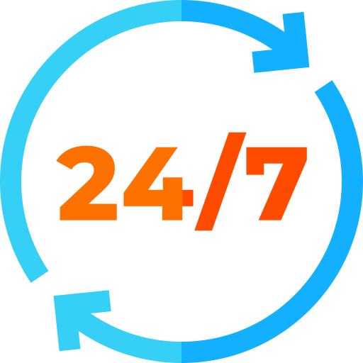 A blue circle with the number 24/7 inside of it