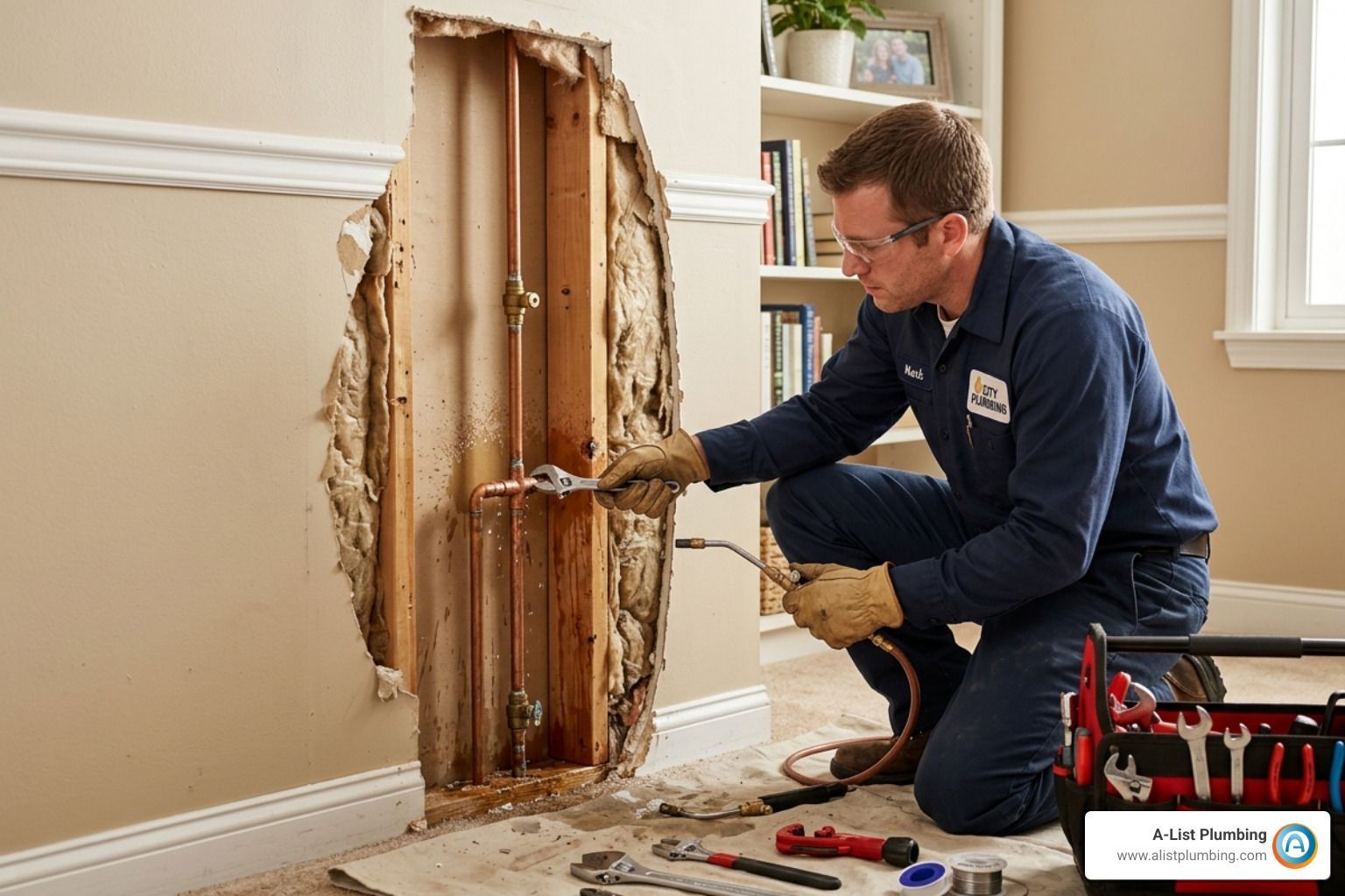 fix leaking pipe in wall