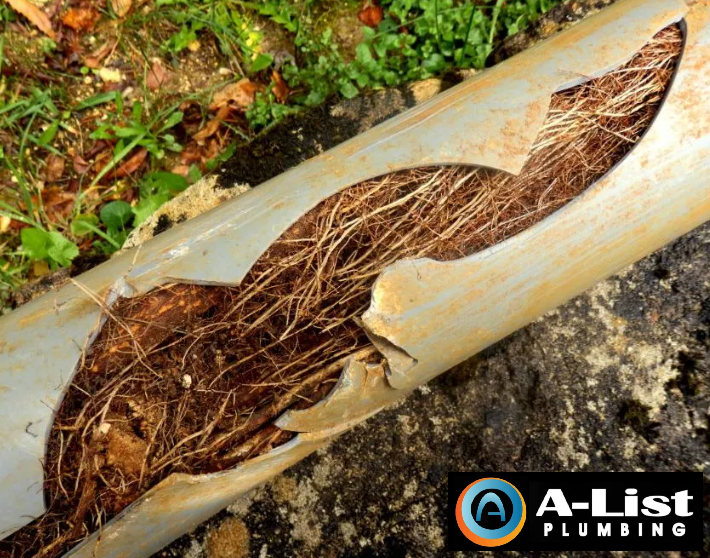 Roots growing in a pipe 