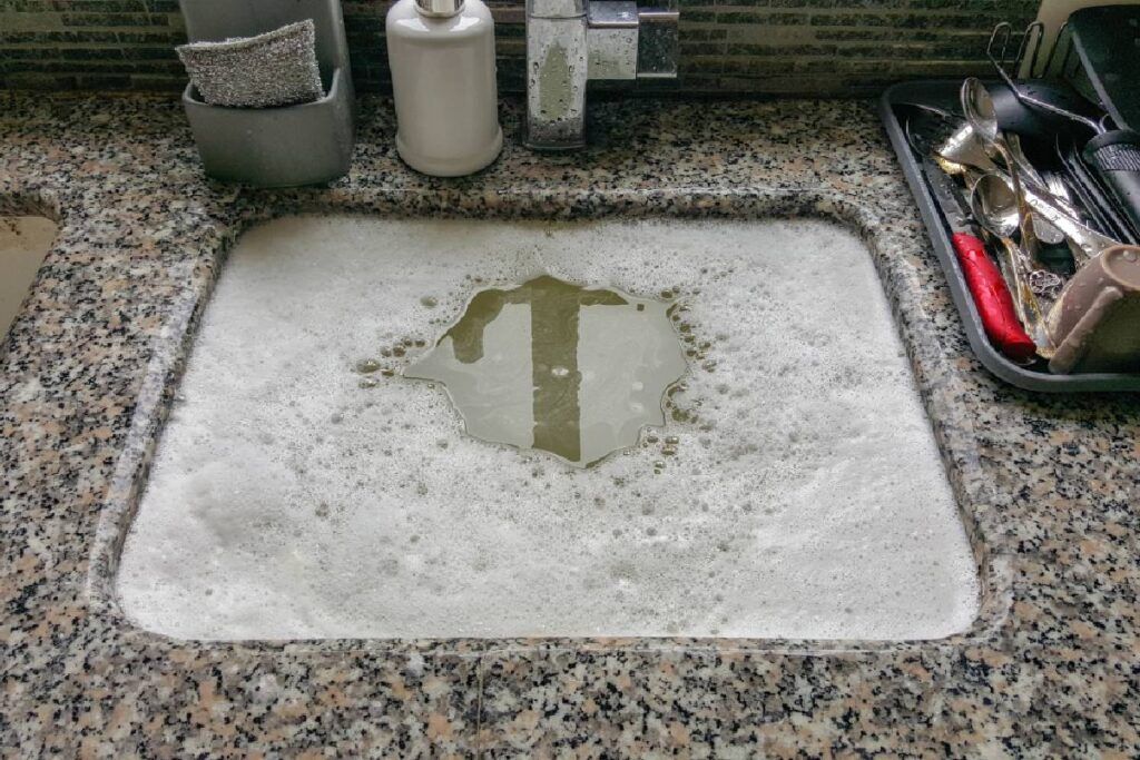 Picture of a clogged sink in the kitchen