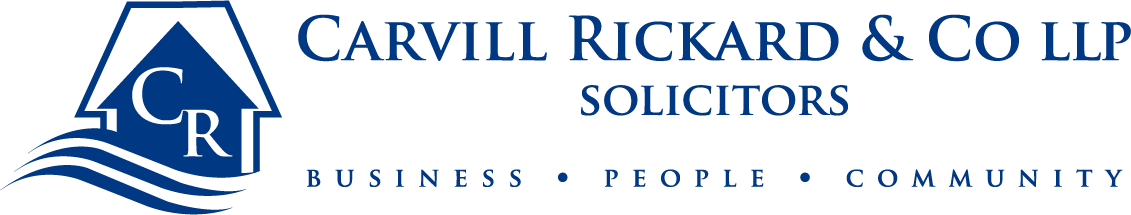Logo for Carvill Rickard & Co LLP solicitors. Blue house symbol with 