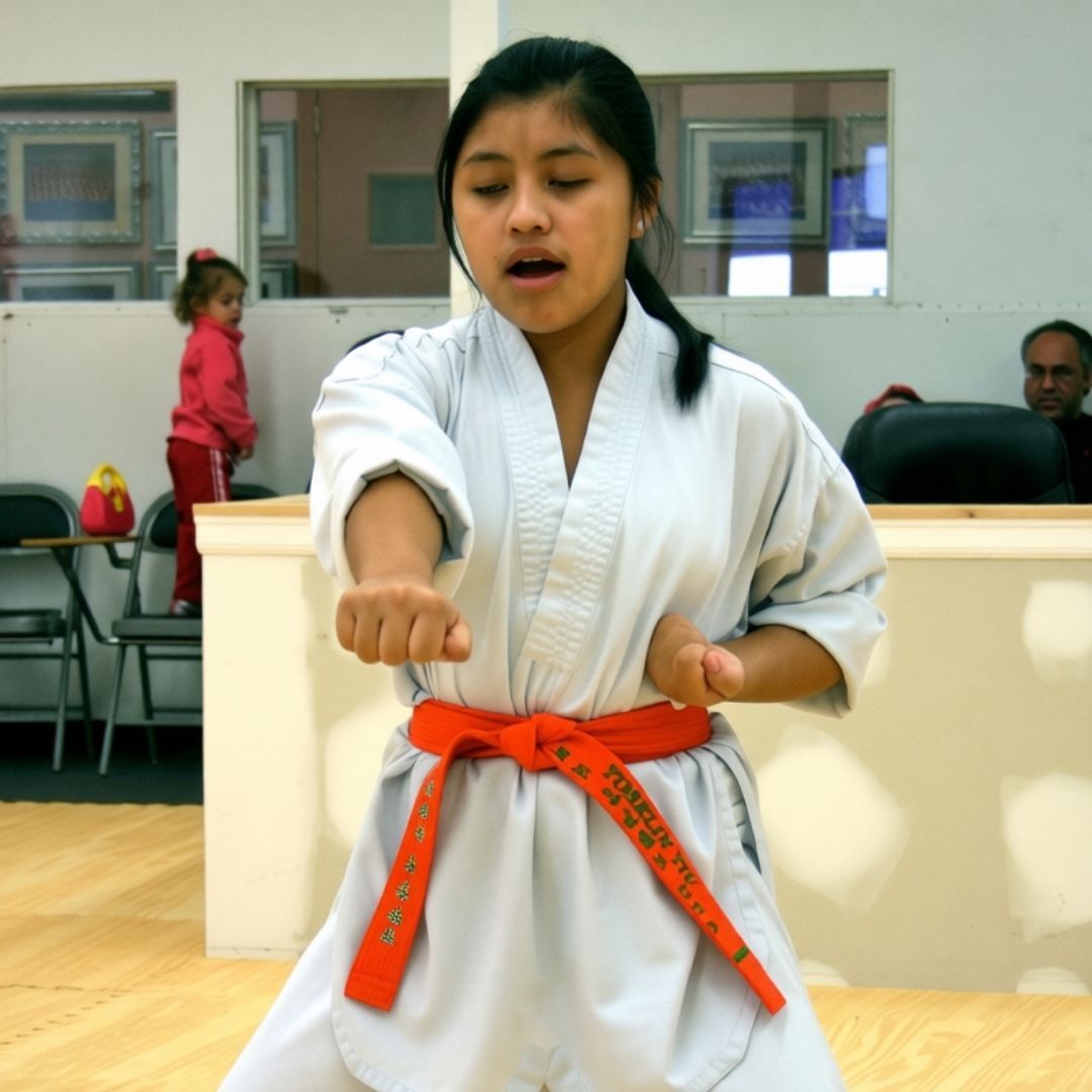 Two boys on a mat practicing Jiu-Jitsu. One boy is on top, giving a thumbs-up.