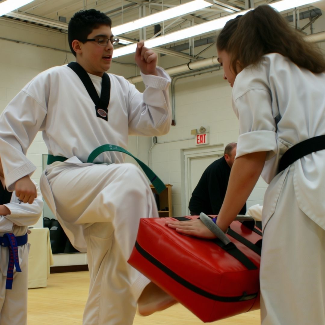 Two men in grappling position on a mat. One embraces the other from behind, both smiling. Gym setting.