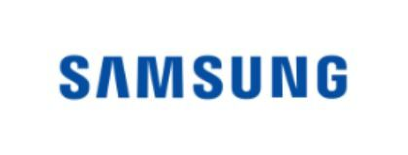 Samsung logo in dark blue letters on a white background.