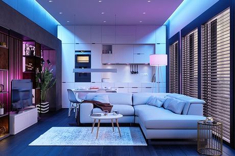 Modern Living Room with Window Blinds — Iowa City, IA — S&S Window Treatments