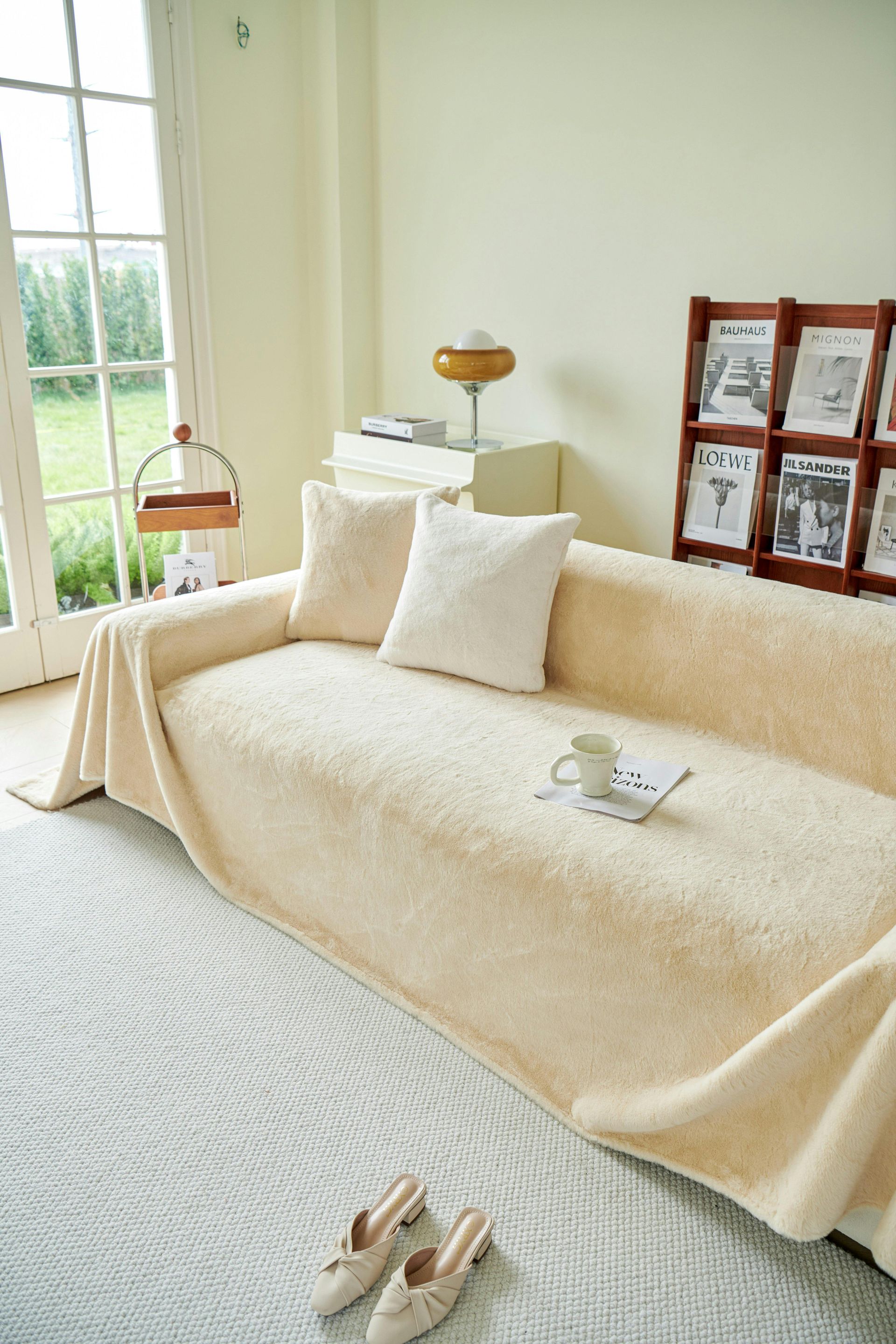 Beige sofa in bright living room