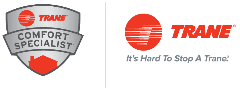 Logos of Trane: Comfort Specialist badge and Trane brand with slogan