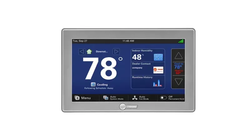 Digital thermostat display showing a current temperature of 78 degrees.