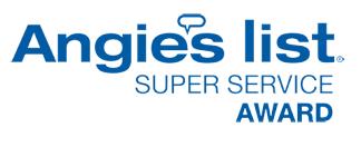 Angie's List Super Service Award logo in blue text on white background.