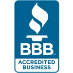 Blue Better Business Bureau (BBB) logo, white flame above