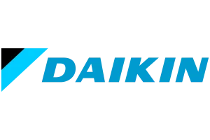 Daikin logo with a blue and black emblem to the left of the company name in blue text.
