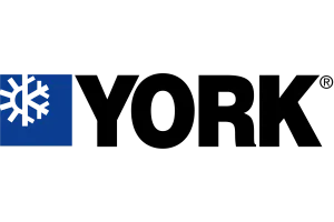 York logo with a snowflake design on a blue square and the brand name in black.