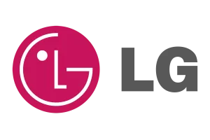 LG logo: Red circle with the letters "LG" in white, next to gray "LG" text.